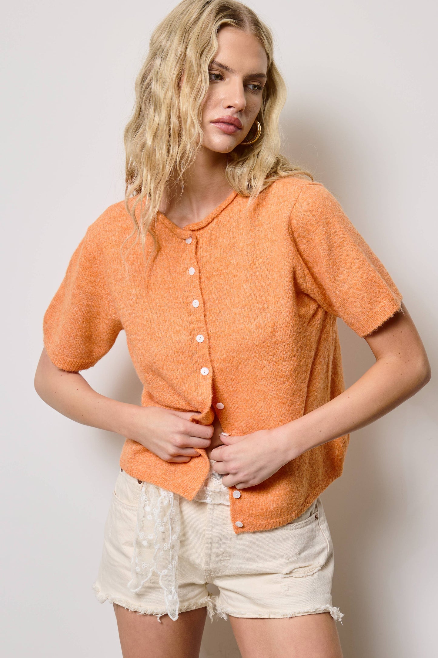 Short Sleeve Button Down Cardigan Top