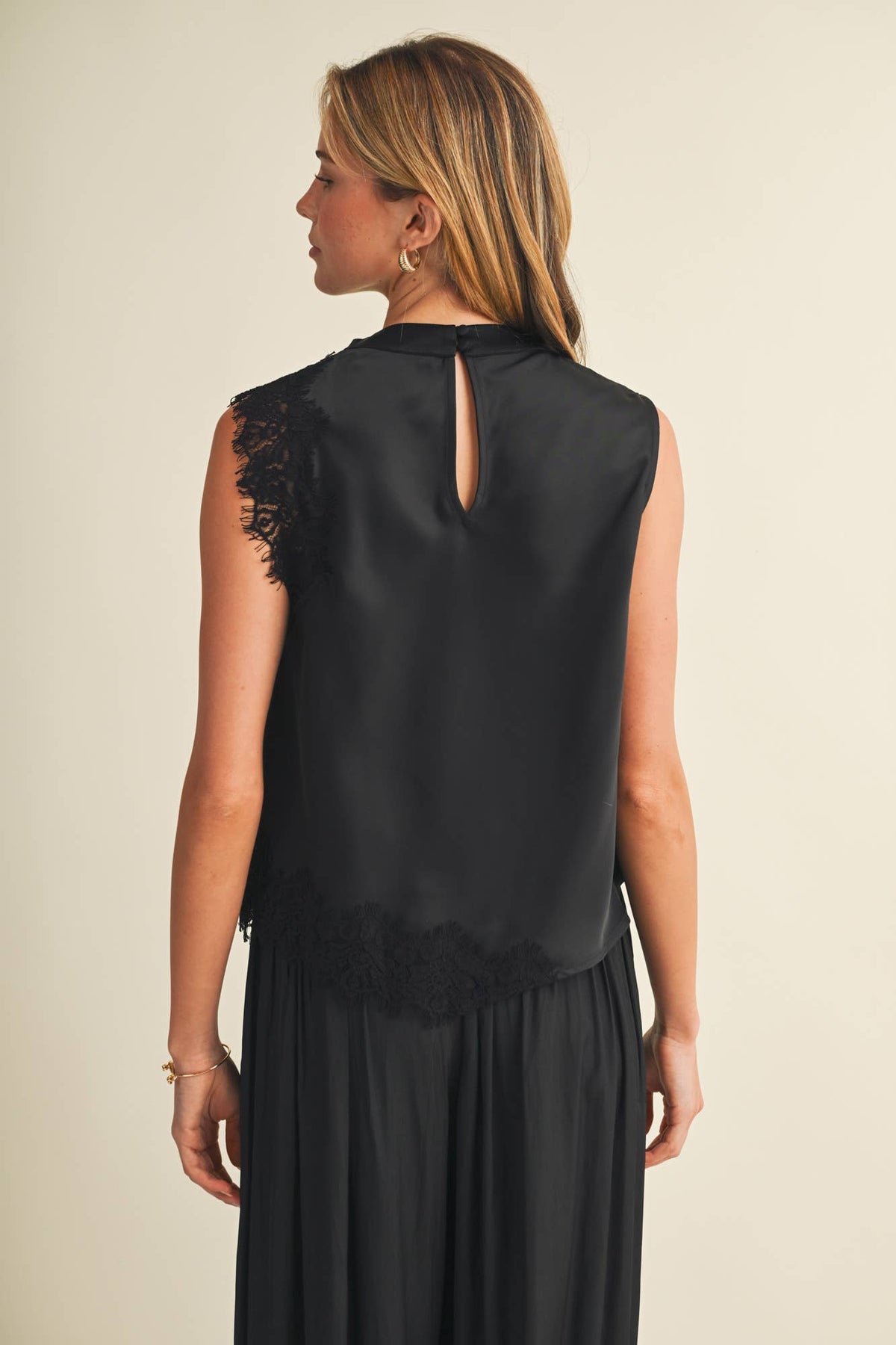 Asymmetric Cowl Neck Lace-Trim Blouse