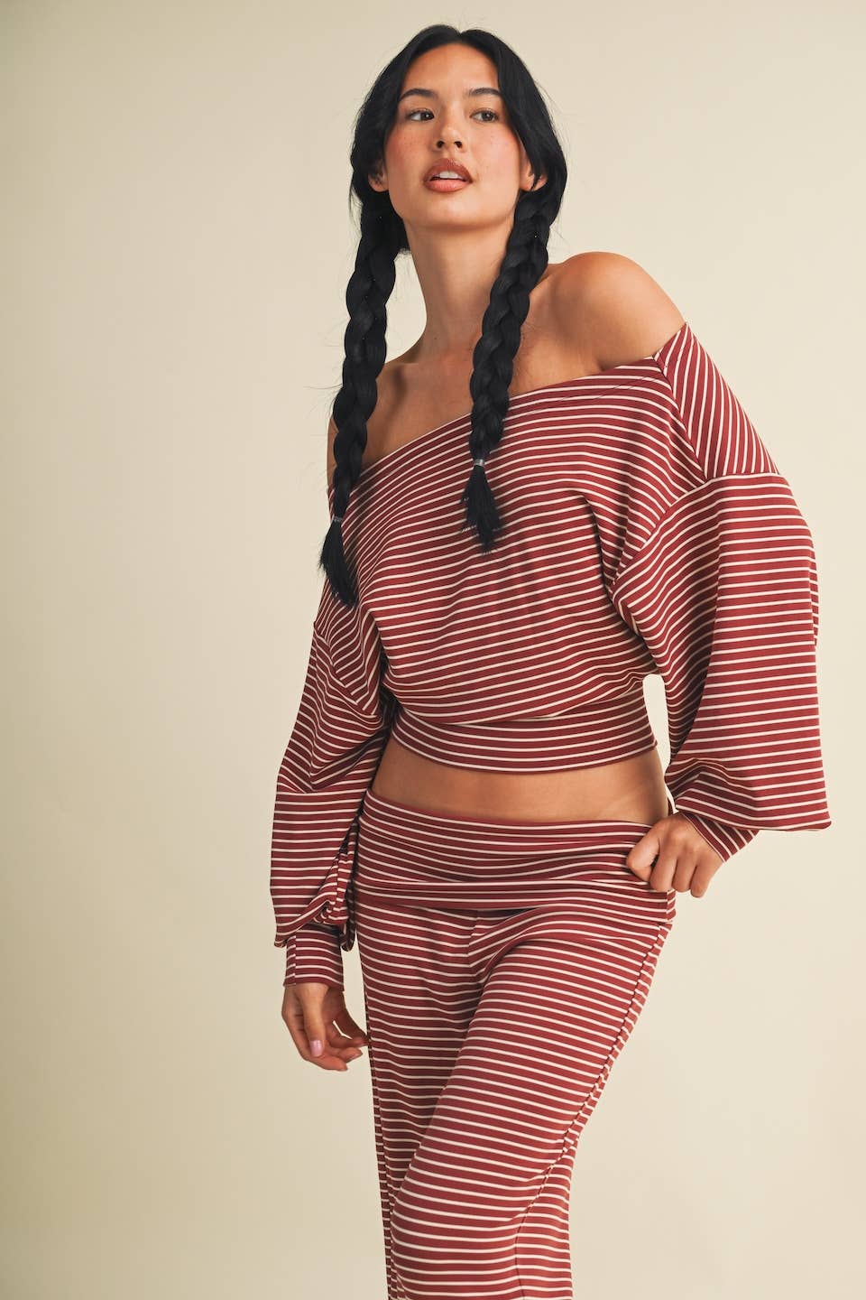 Striped Off Shoulder Slouchy Top