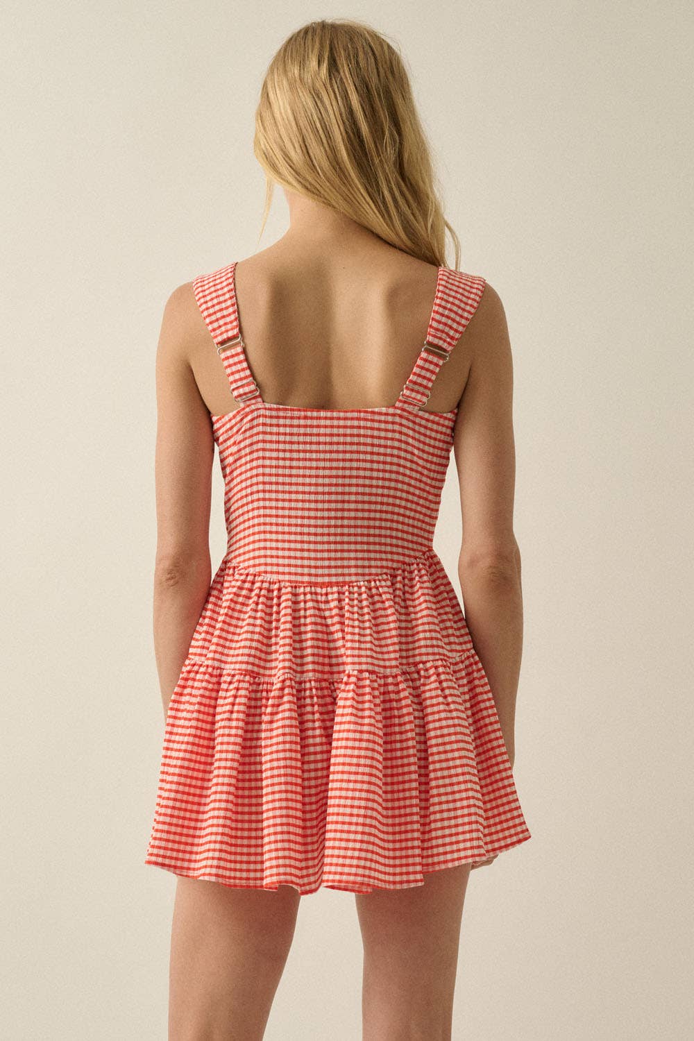 Gingham Sleeveless Fit-and-Flare Tiered Ruffle Romper