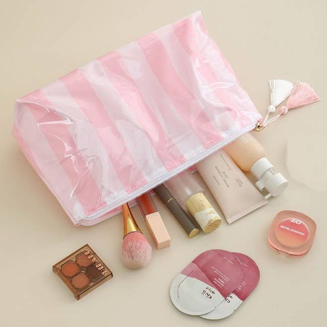 TRAVEL STRIPE COSMETIC MAKEUP POUCH BAG