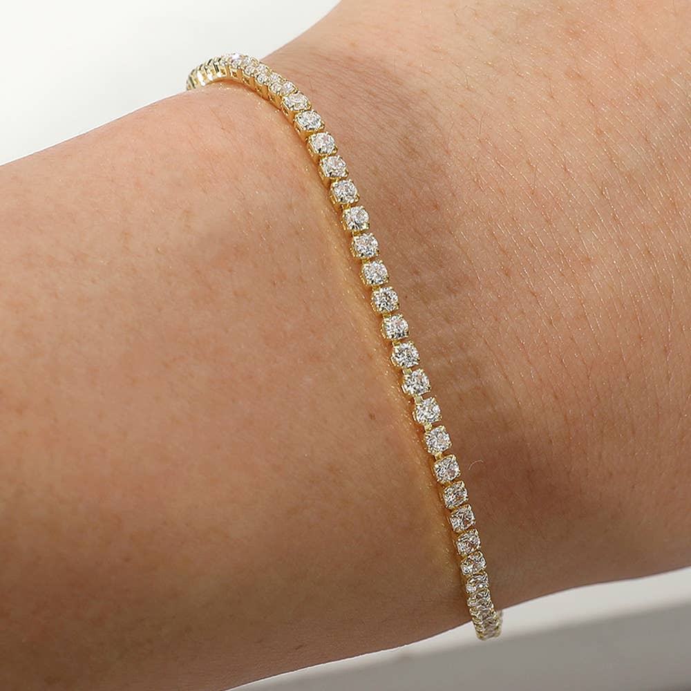 Stainless Steel Round CZ Tennis Pull Tie Adjustable Bracelet
