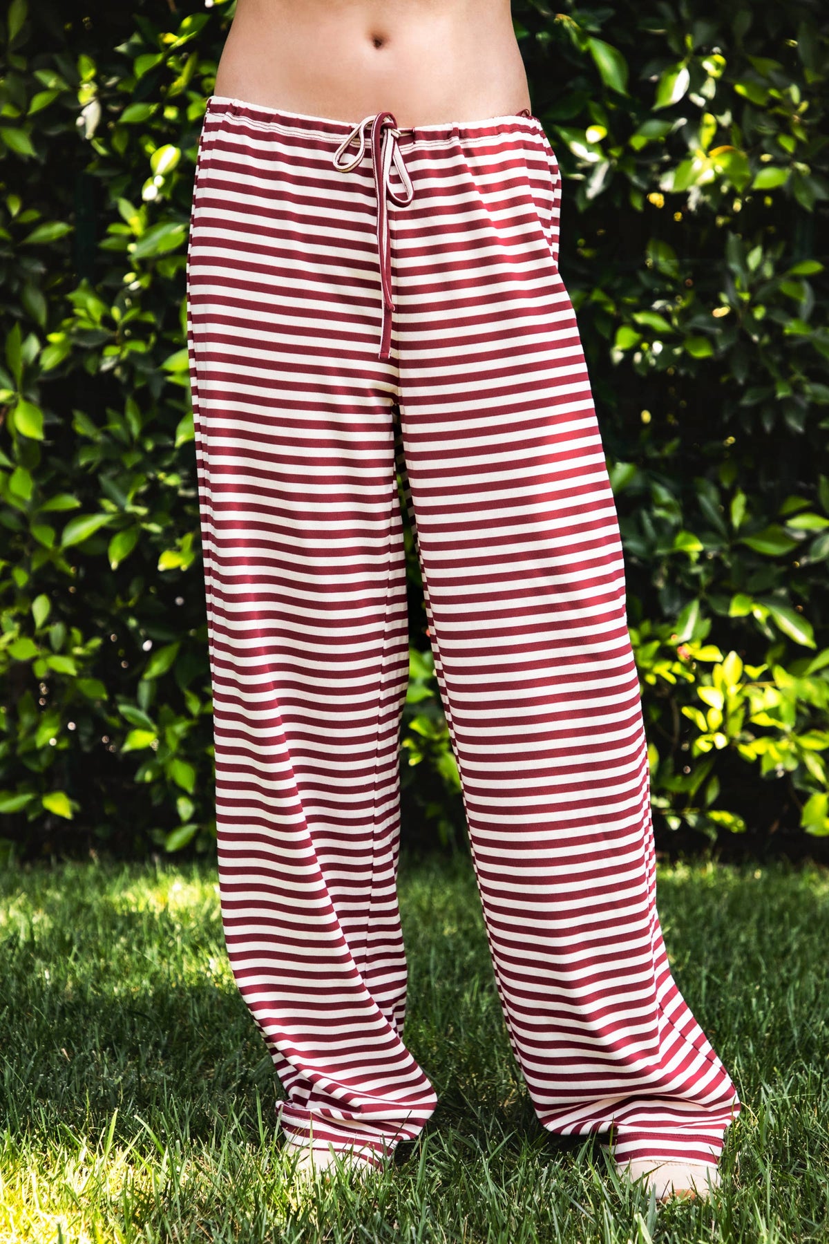 MARLOWE Stretch Mid Waist Stripe Wide Leg Pants