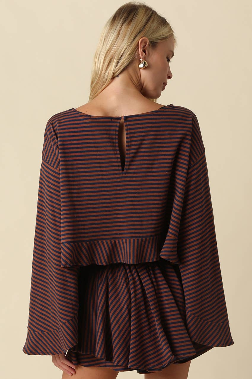 Sena Striped Bell Sleeve Crop Top