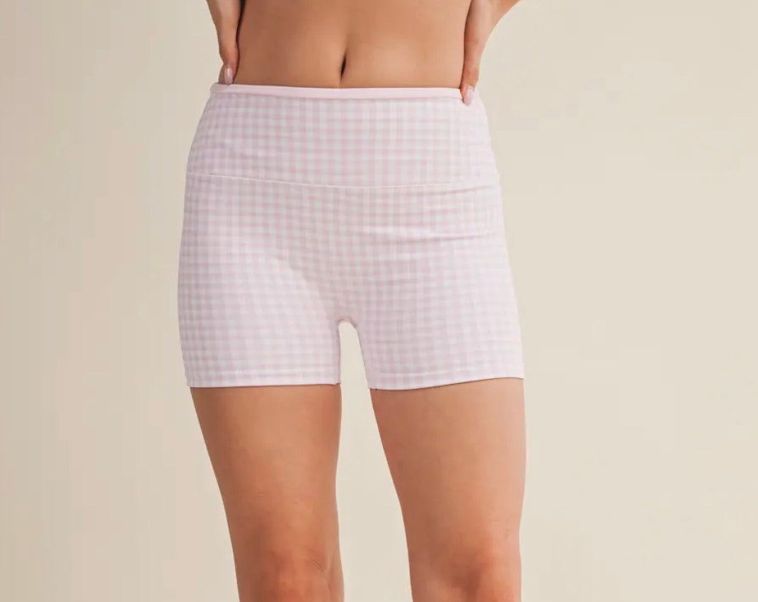 Gingham biker shorts