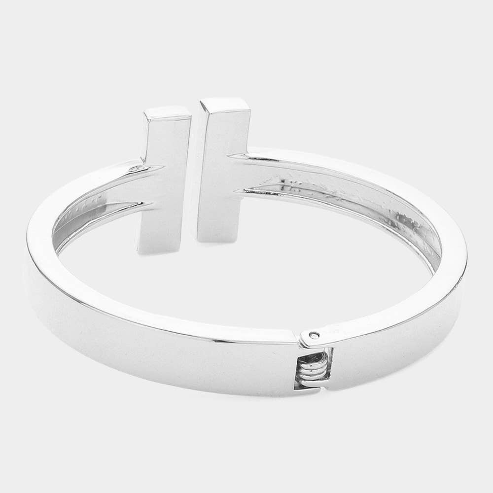Geometric Metal T Bar Hinged Bangle Bracelet
