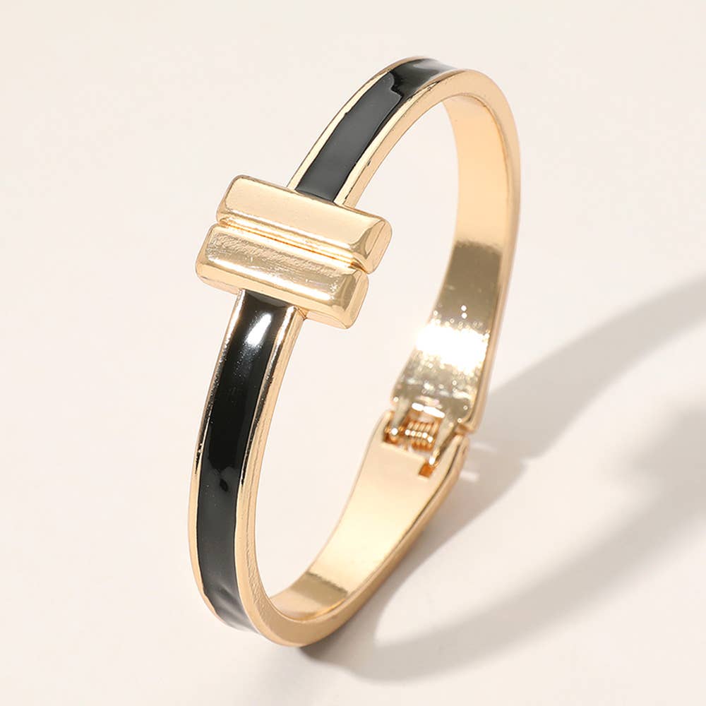 Metal Bar Tip Enamel Hinged Bangle
