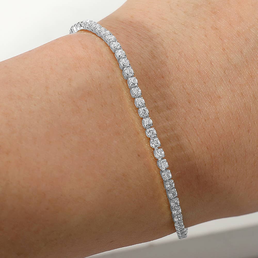 Stainless Steel Round CZ Tennis Pull Tie Adjustable Bracelet
