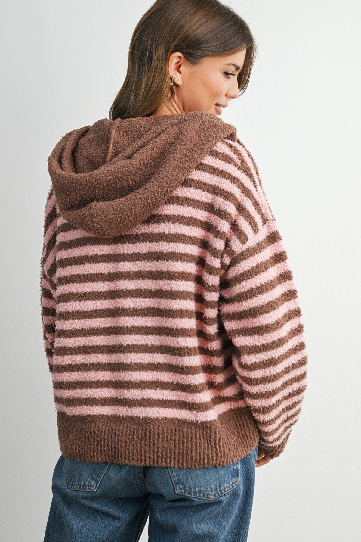 Striped Zip-Up Hooded Cardigan