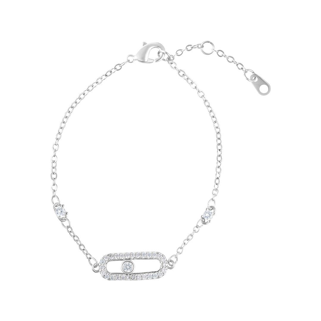 Sterling Silver Plated Adjustable CZ Dancing Stone Bracelet