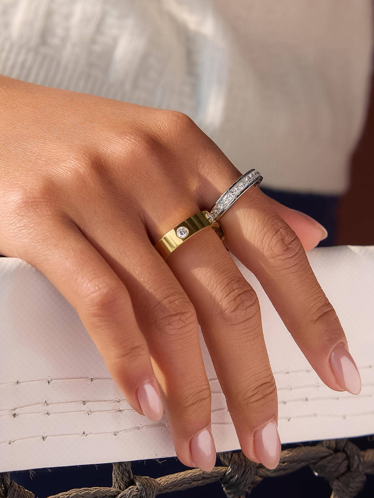 Two-Tone Crystal Band Ring
