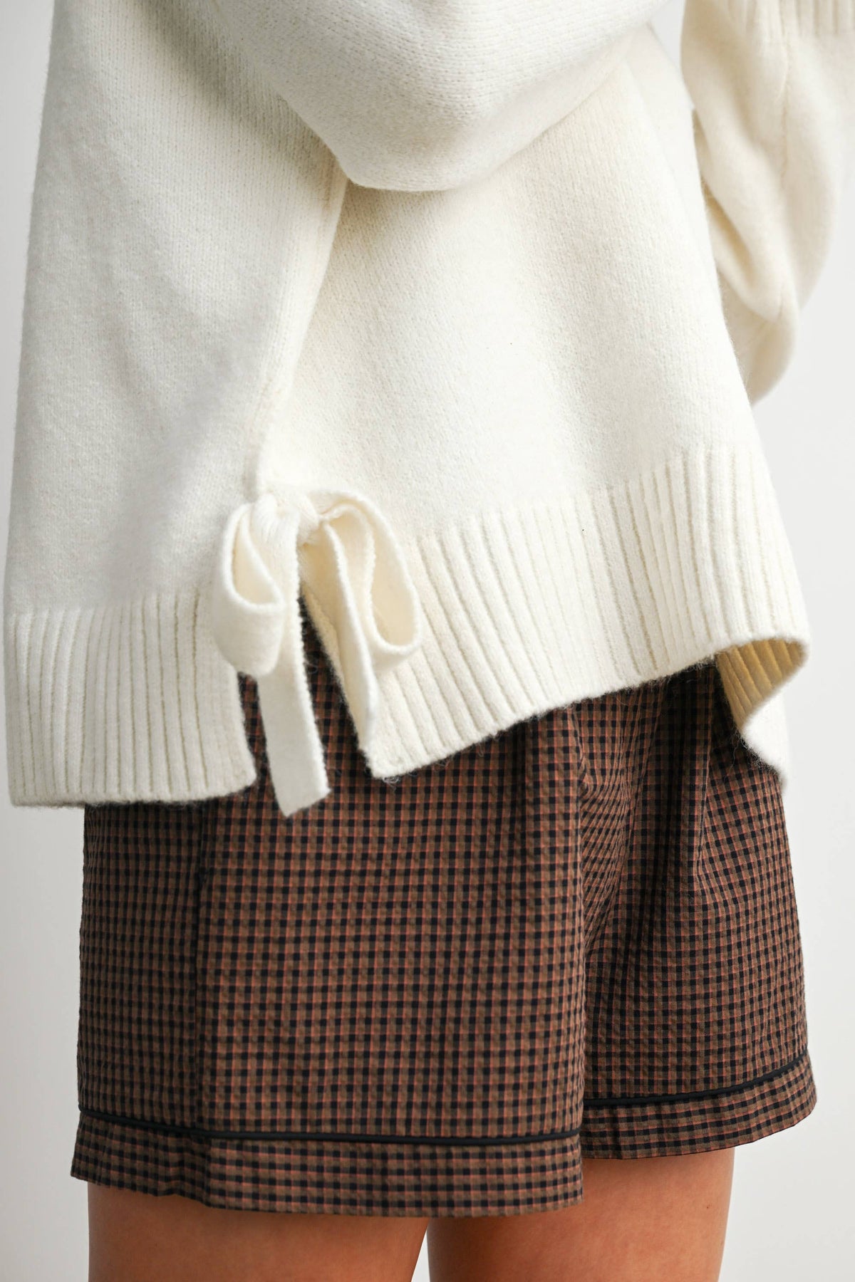Tie Split-Hem Crewneck Long Sleeve Top
