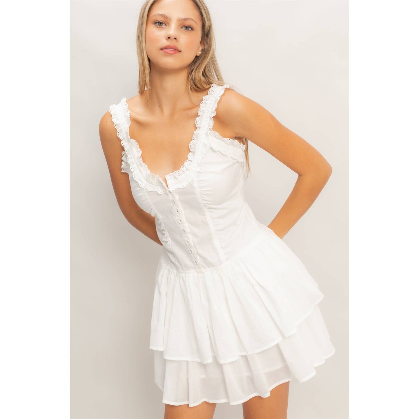 Shirred Ruffle Mini Dress