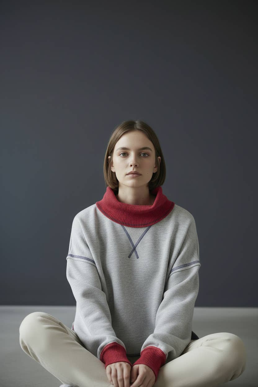 Wide Ribbed Collared Neck Cape mockneck