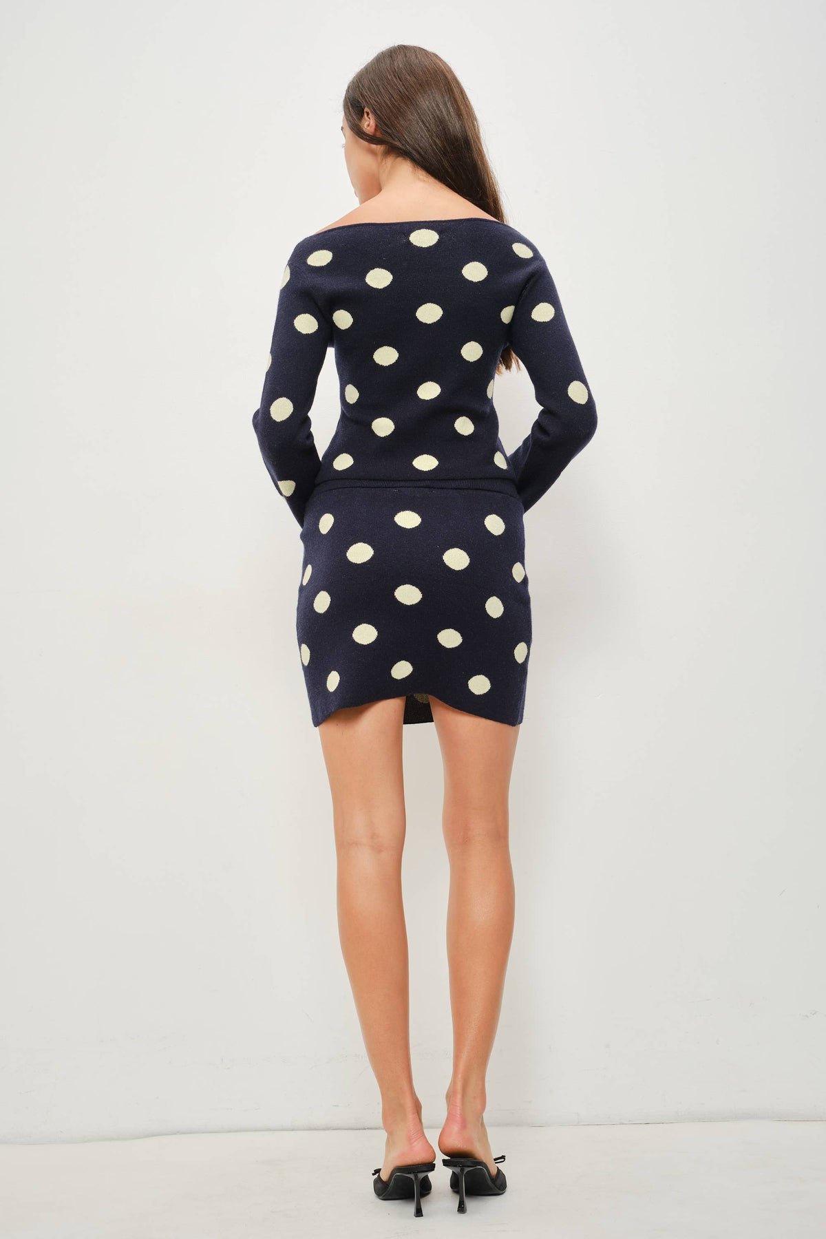 COSMO KNITTED POLKA DOT TOP: Navy-Yellow / S