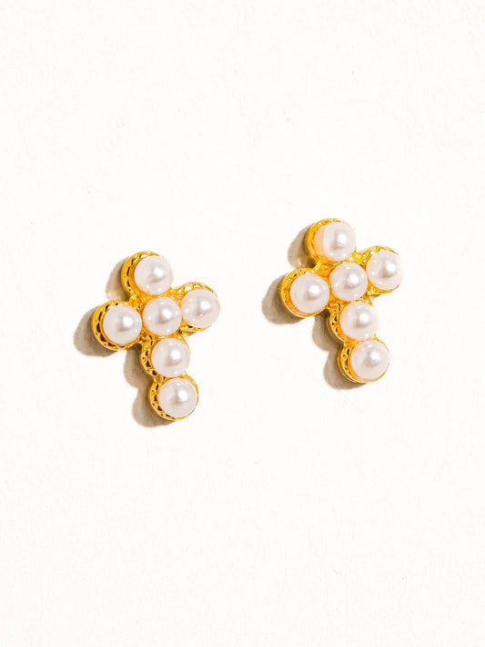 Non-Tarnish Pearl Cross Stud
