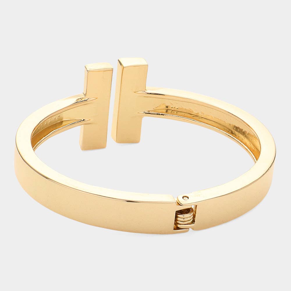 Geometric Metal T Bar Hinged Bangle Bracelet