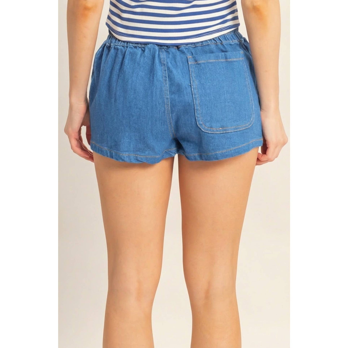 Drawstring Waist Denim Skort