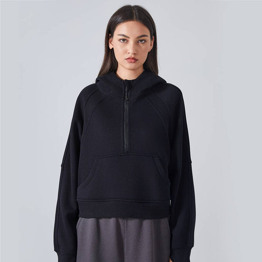 Half Zipper Sweatshirt Big Pockets Hoodie