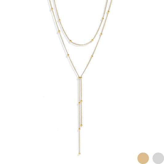 Lariat Necklace Double Ball Bead