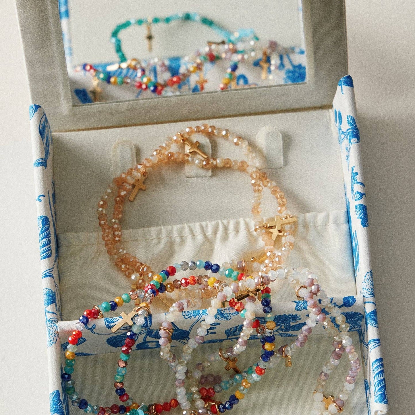Gold Cross Charm Crystal Stretch Bracelet Stack Set: CHAMP / ONE