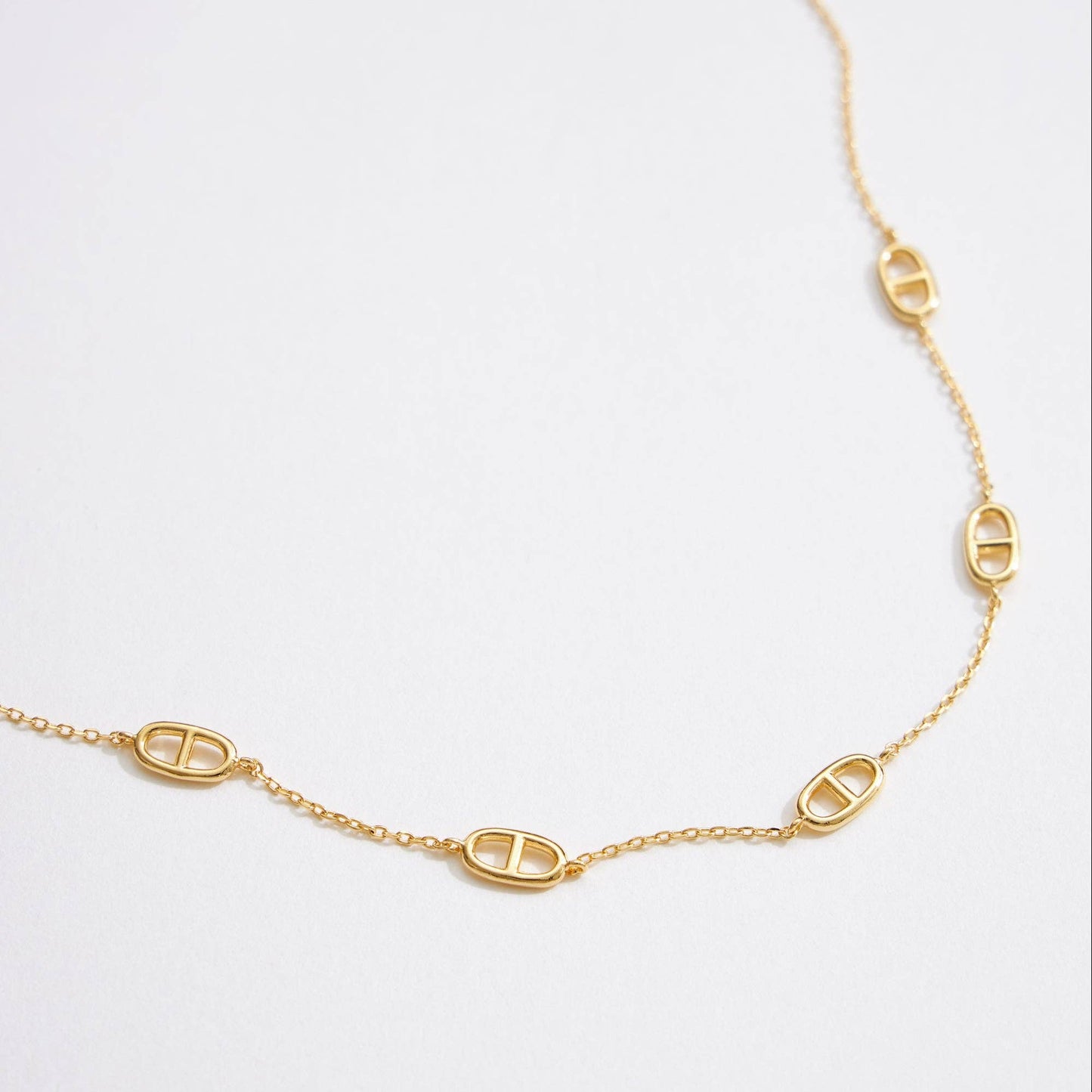 Gold Station Necklace | Oval Link Charms: Gold