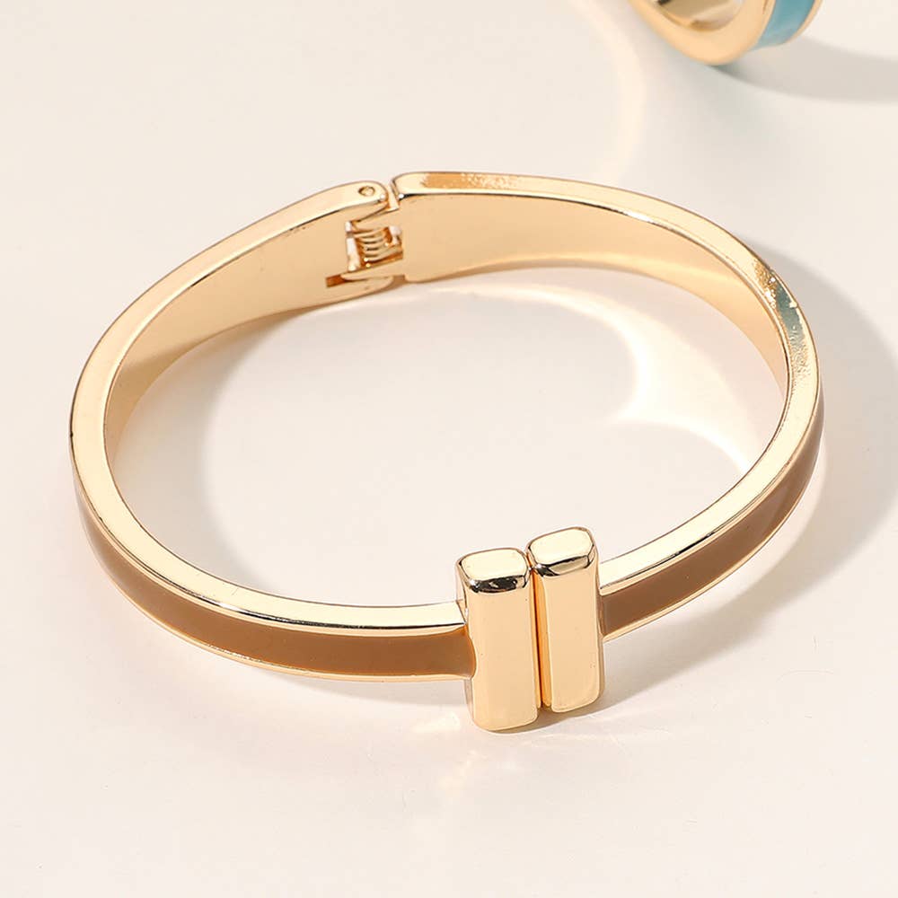 Metal Bar Tip Enamel Hinged Bangle Bracelet: Black