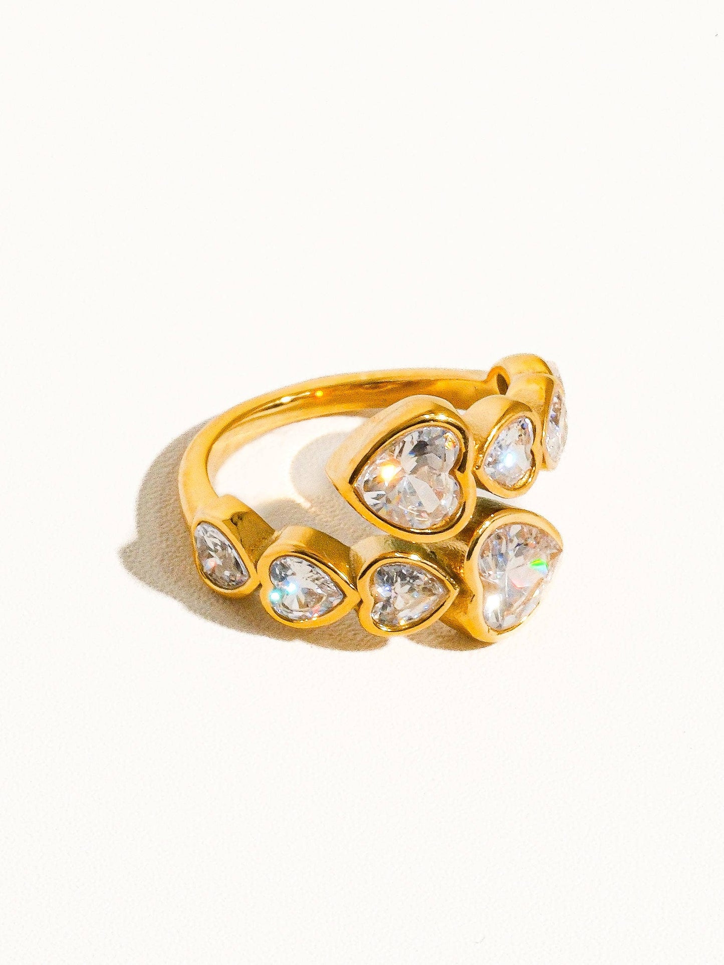 Gold Non-Tarnish Rhinestone Heart Ring