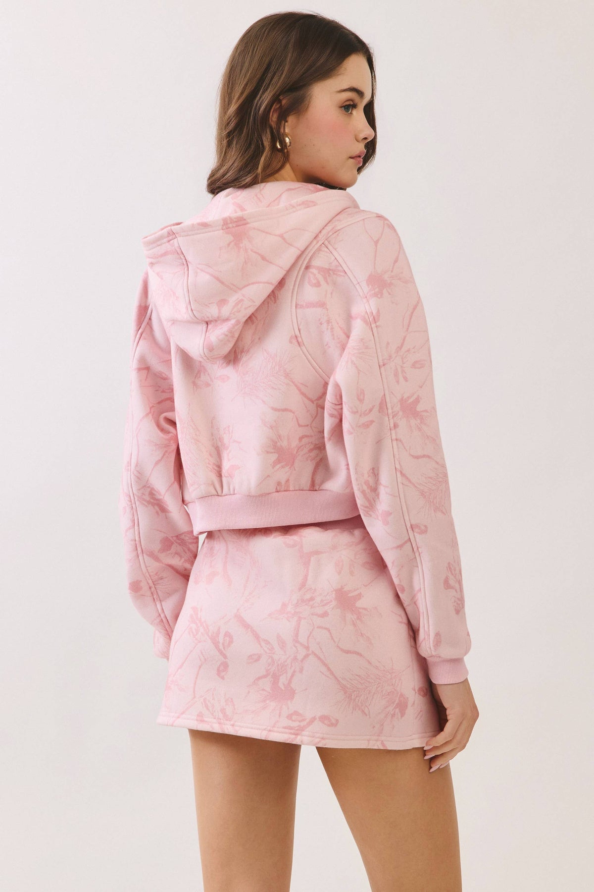 Camo Print Cropped Zip Up Hoodi