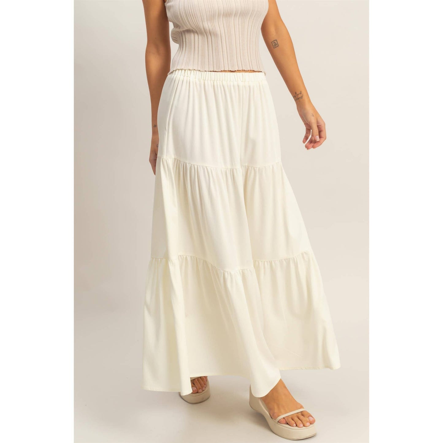 Elastic Waist 3-Tier Skirt