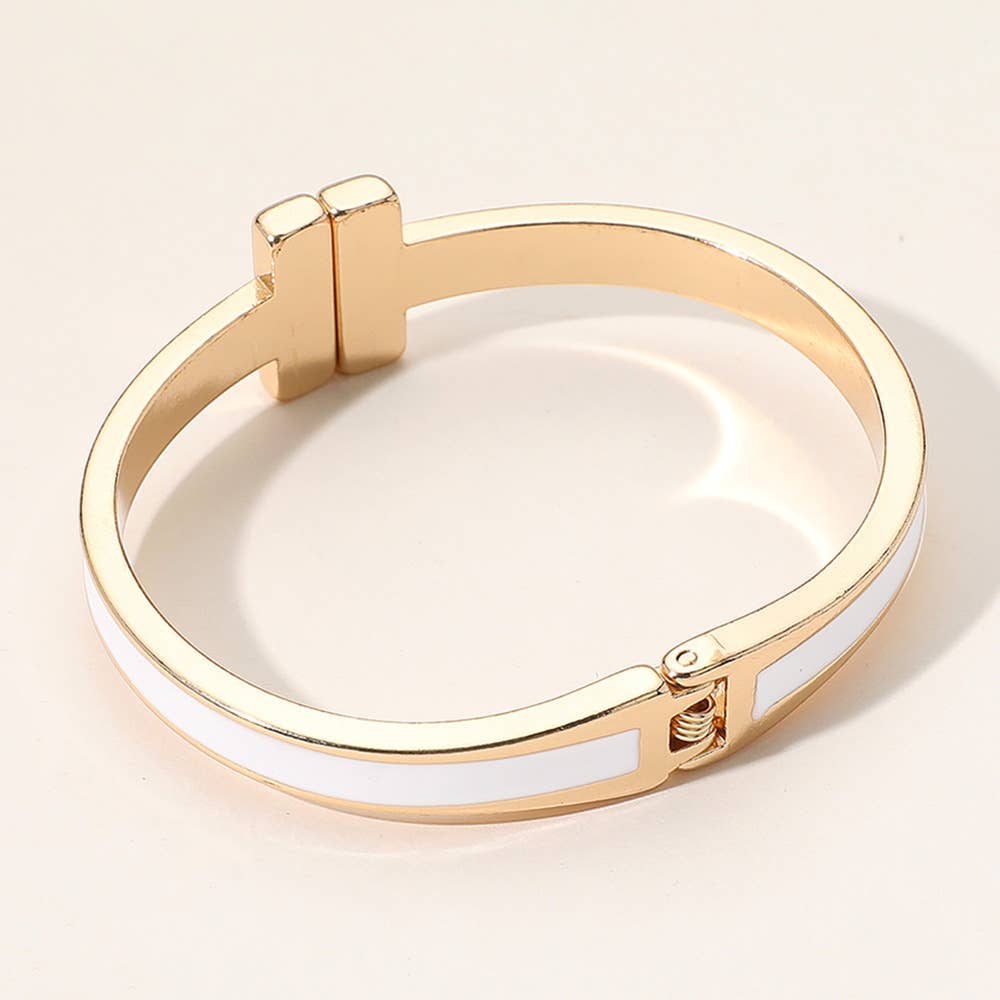 Metal Bar Tip Enamel Hinged Bangle Bracelet: Black