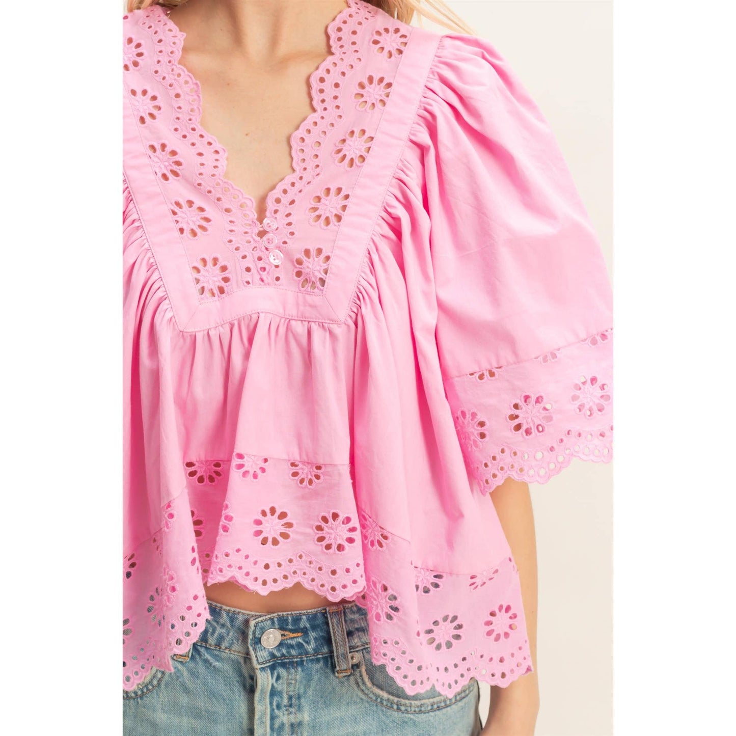 Scalloped Eyelet Babydoll Top