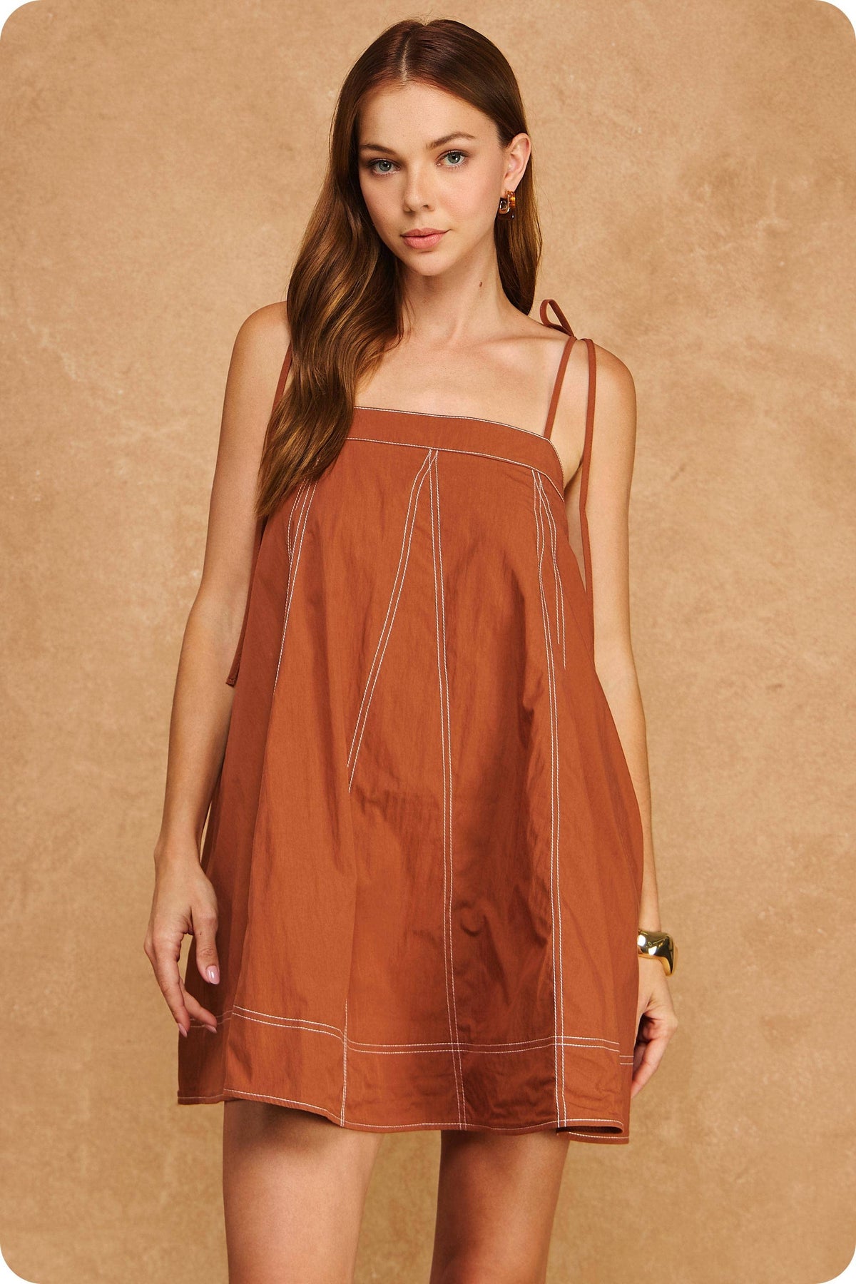 Contrast Top Stitch Mini Dress