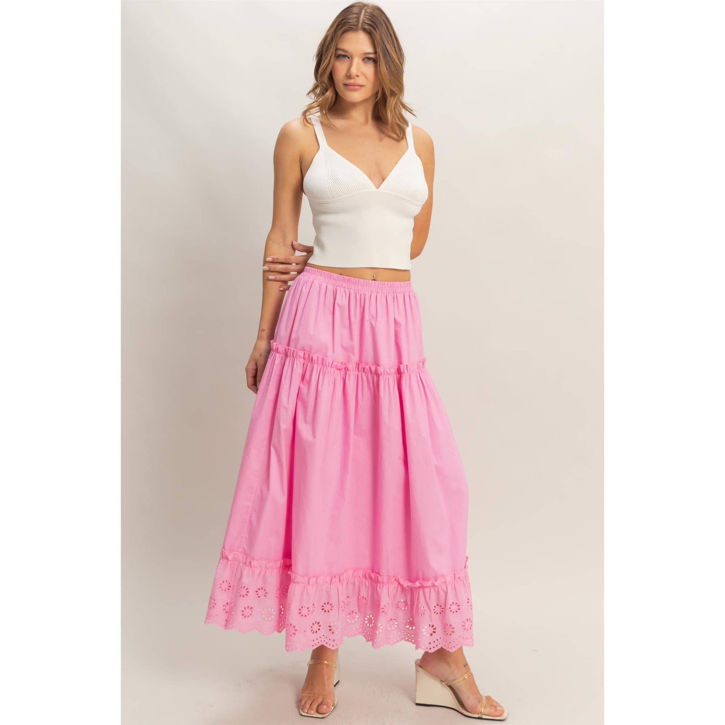 Tiered Eyelet Maxi Skirt