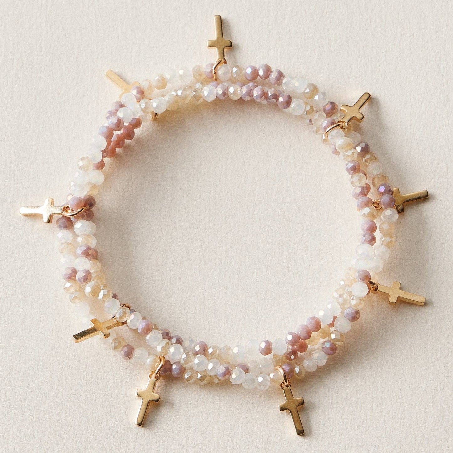 Gold Cross Charm Crystal Stretch Bracelet Stack Set: CHAMP / ONE