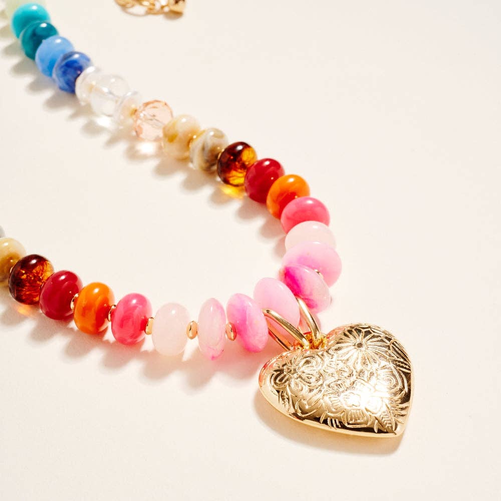 Colorful Resin Bead Puffy Heart Pendant Necklace