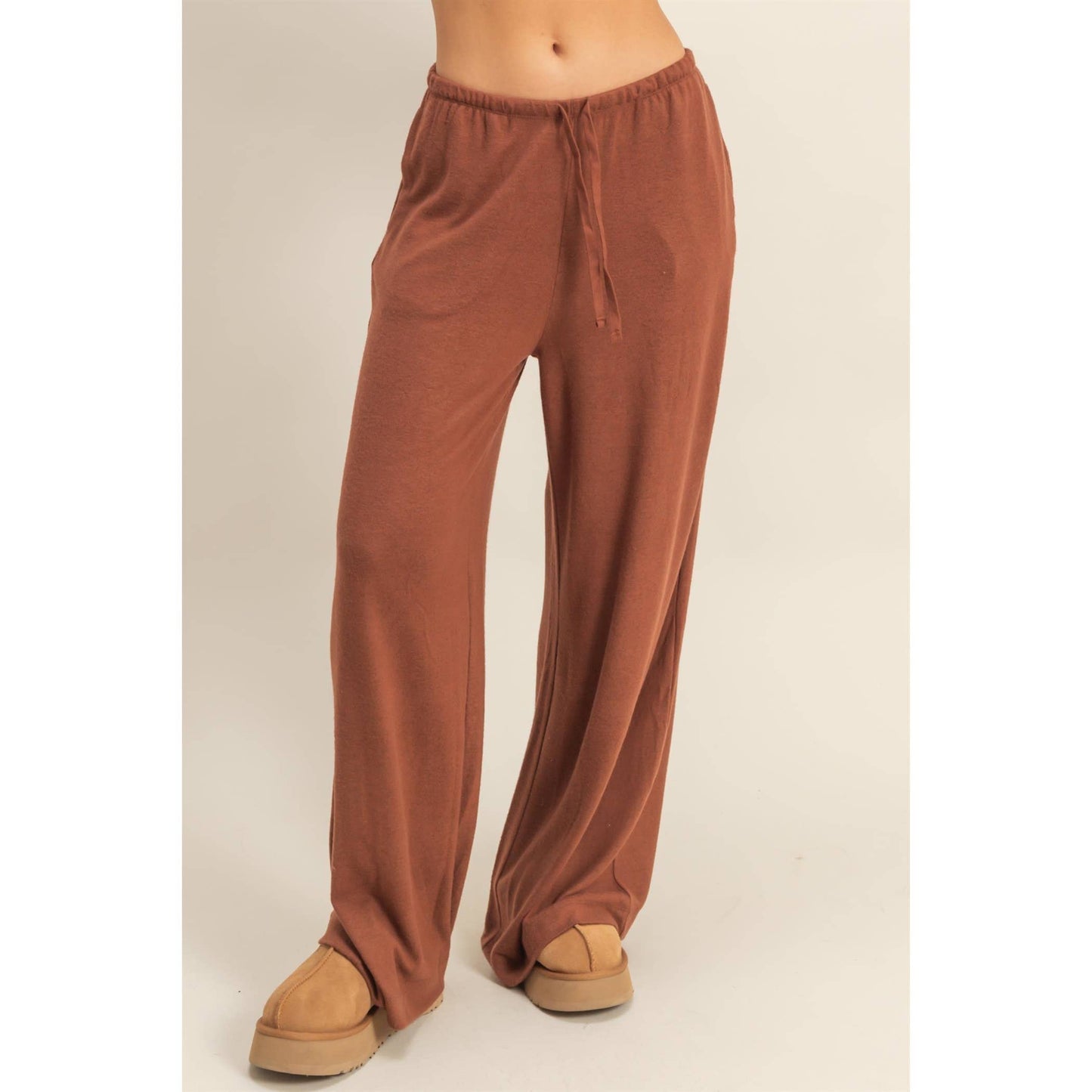 Laid Back Brushed Fabric Relaxed Wide Leg Pants