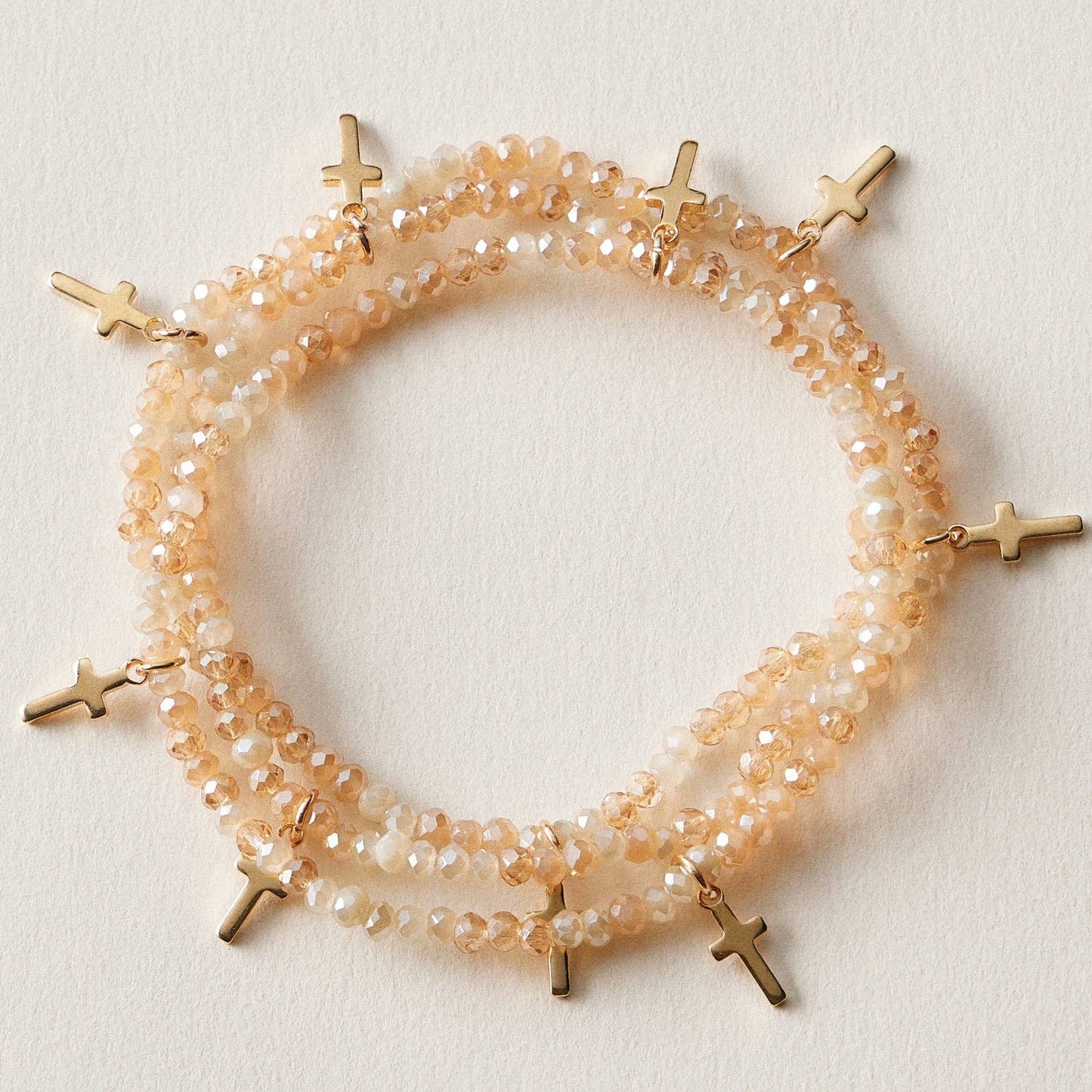Gold Cross Charm Crystal Stretch Bracelet Stack Set: CHAMP / ONE