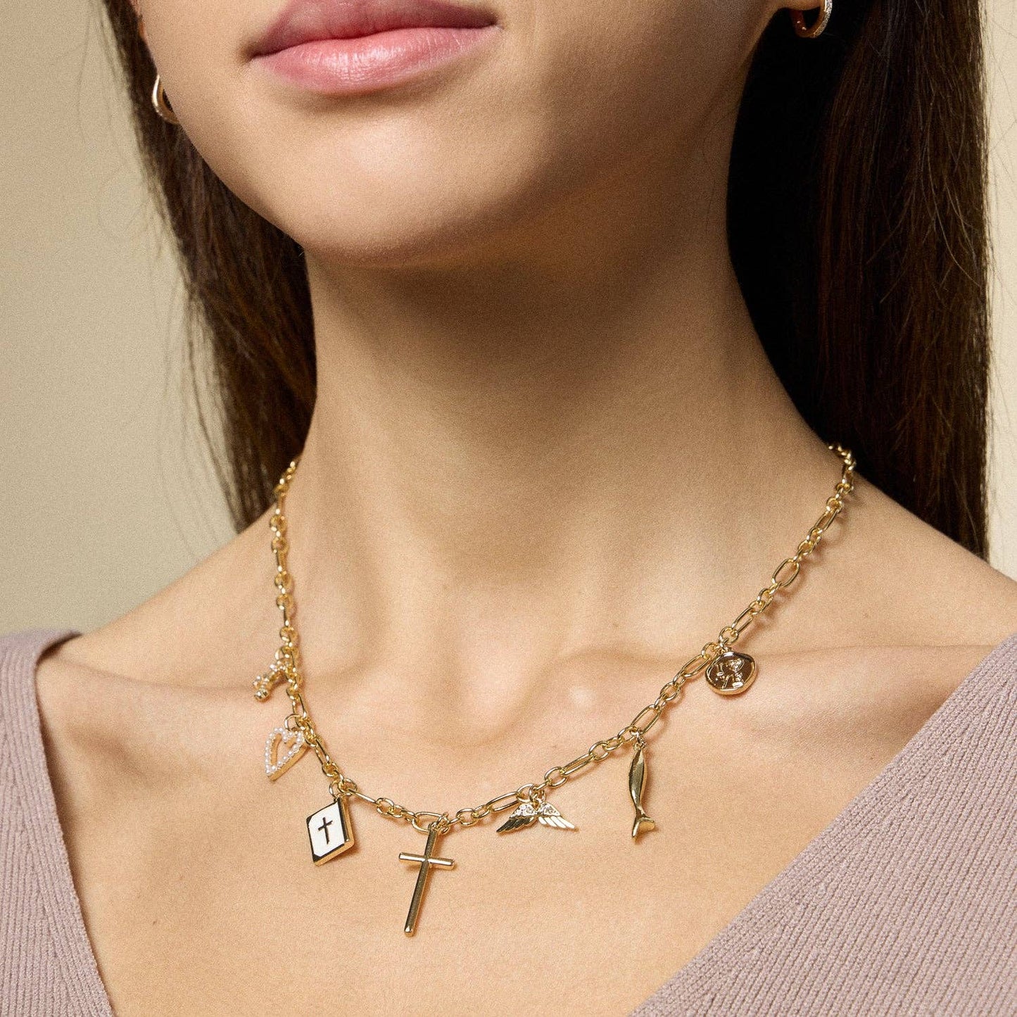18K Gold-Dipped Faith & Love Charm | Necklace: GD / ONE / 5DN18146