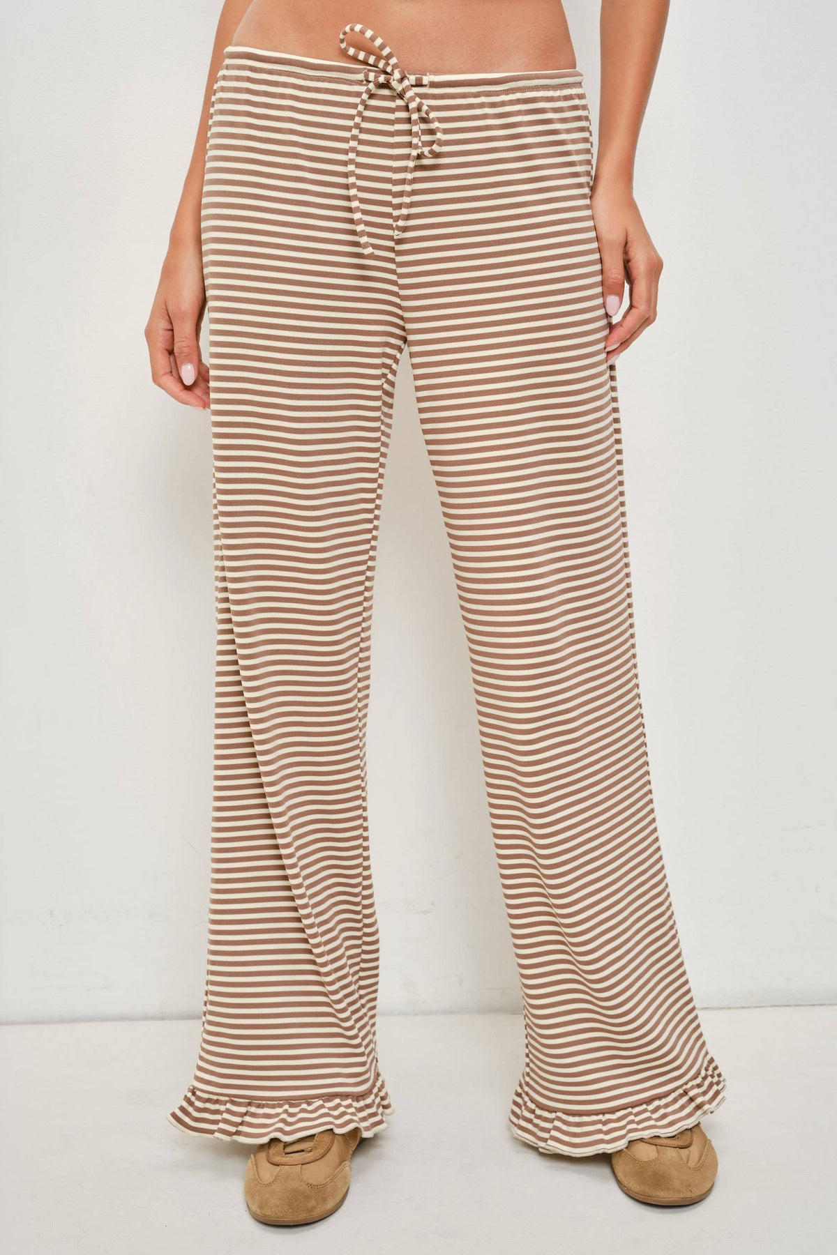DEVIN STRIPED LOUNGE PANTS WITH RUFFLE