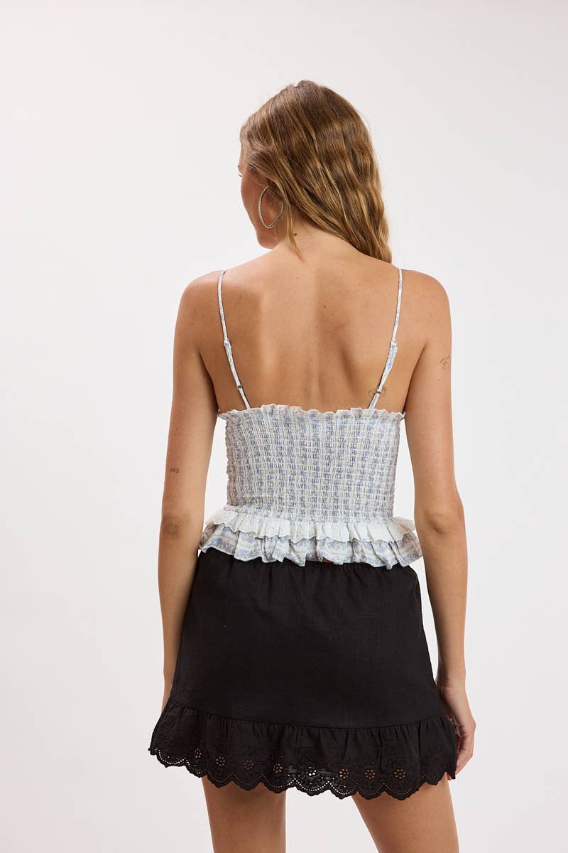 ROSE STRIPE SWEETHEART RUFFLE LACE CAMI TOP