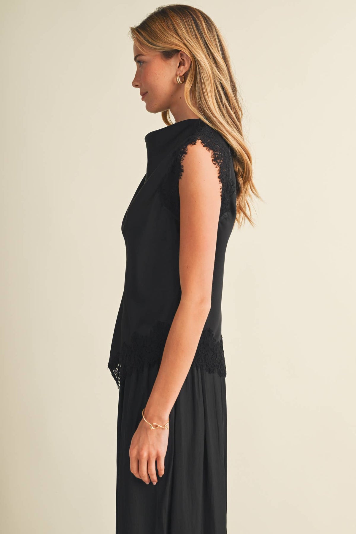 Asymmetric Cowl Neck Lace-Trim Blouse