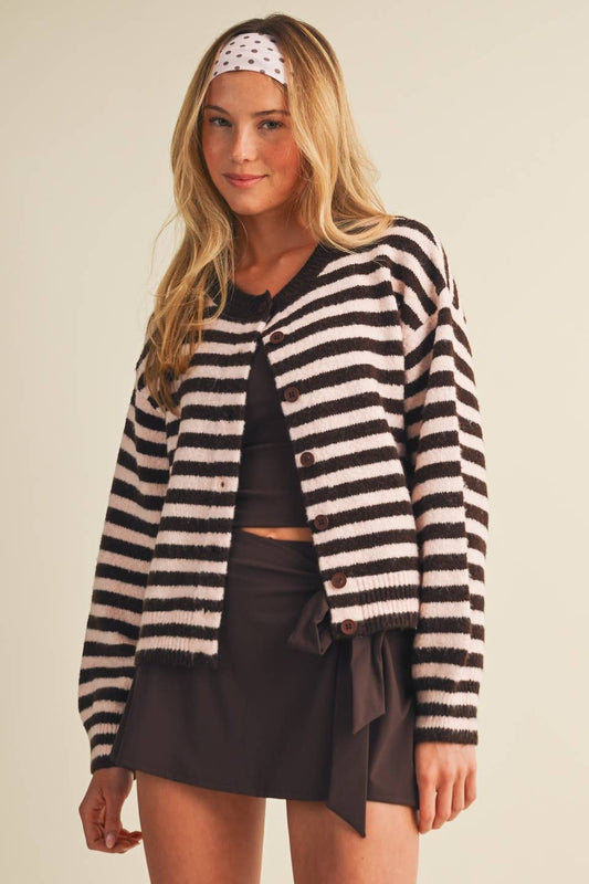 Striped Knit Button Up Cardigan Sweater
