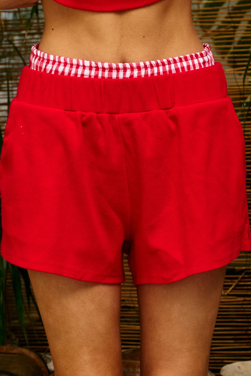 IP5492-1D Contrast Waistband Ribbed Lounge Shorts: Pink / S-M-L (2-2-2)