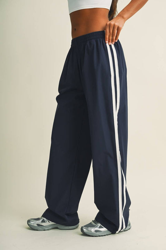 Side Stripe Lace Trim Nylon Pants