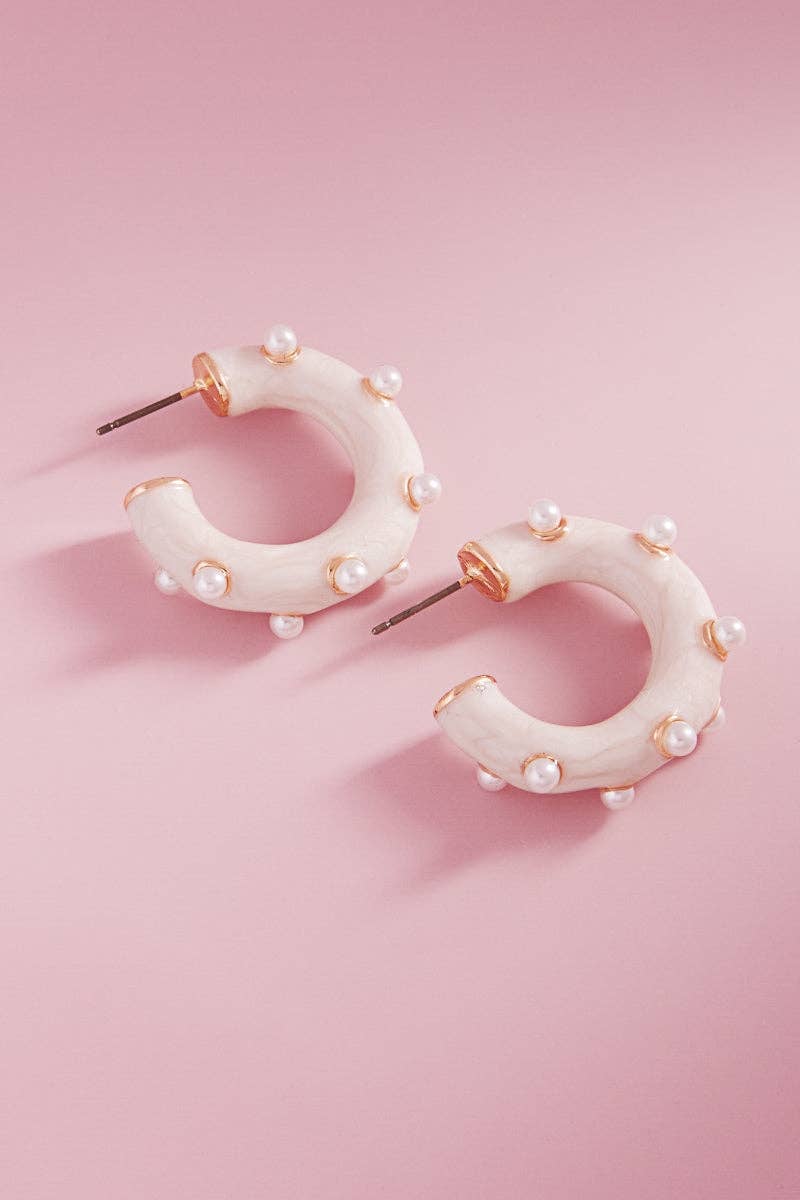 White Pearls Hoop Earrings