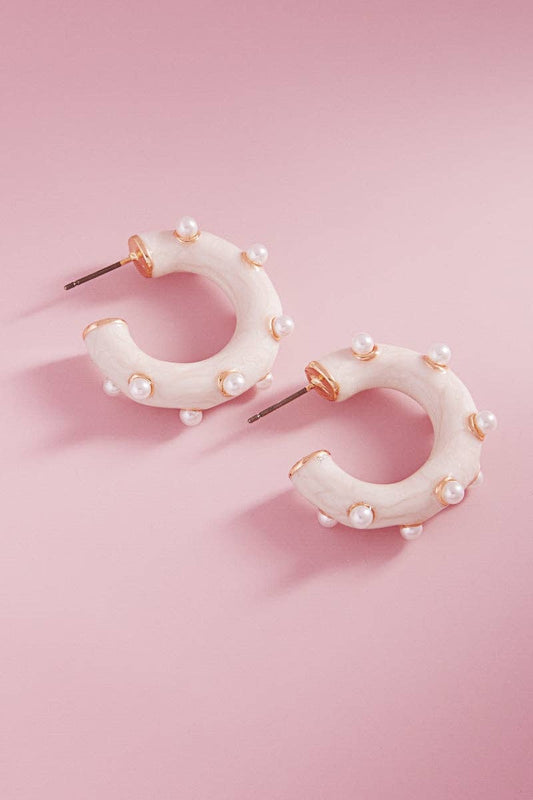 White Pearls Hoop Earrings