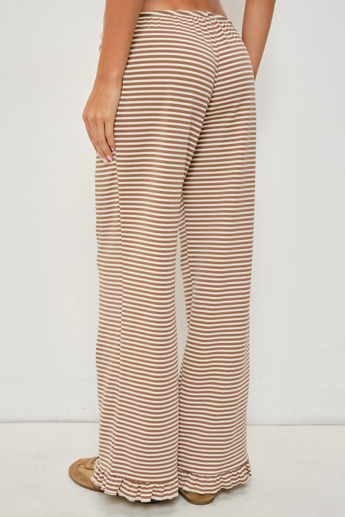 DEVIN STRIPED LOUNGE PANTS WITH RUFFLE