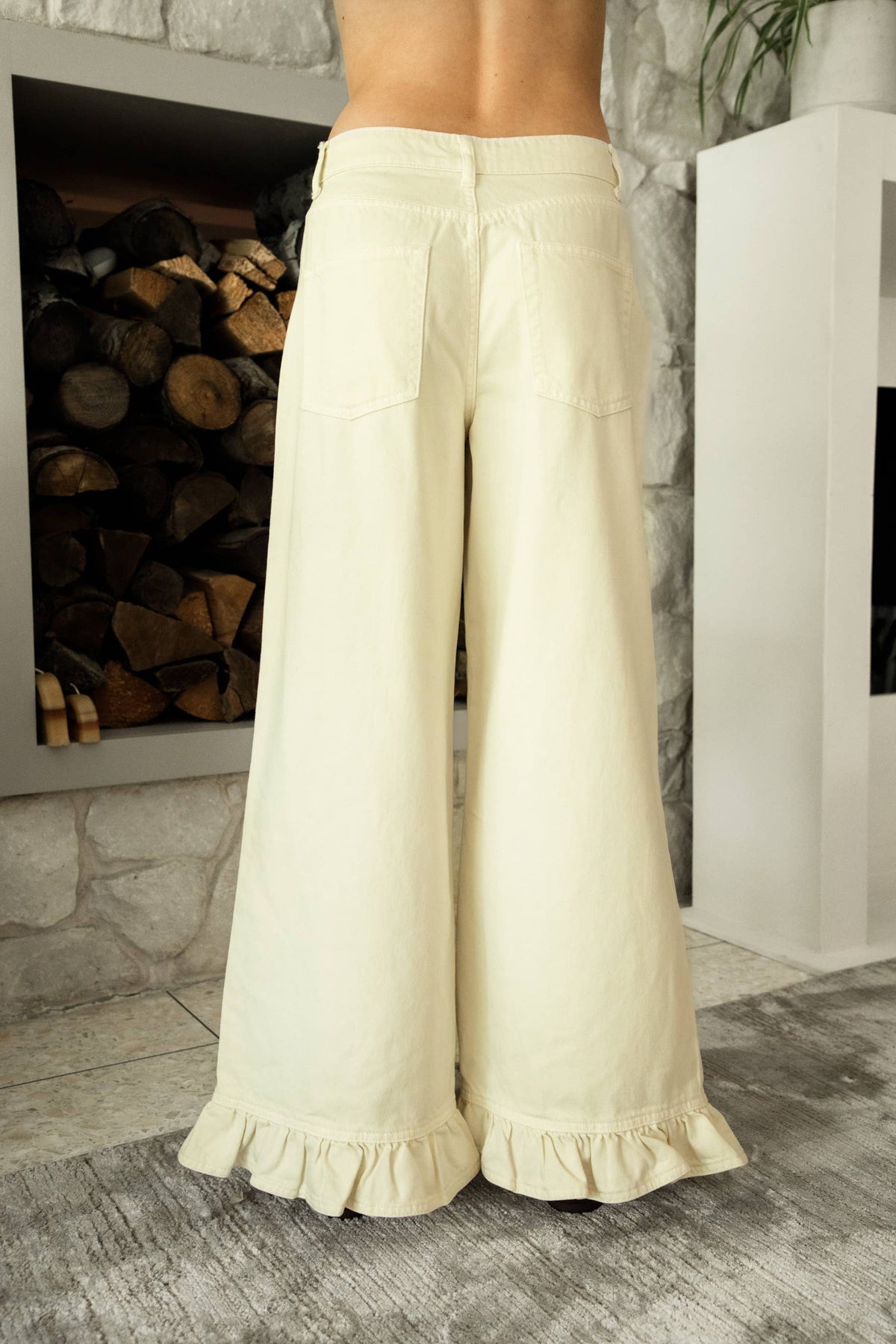 Ruffle Hem Wide Leg Denim