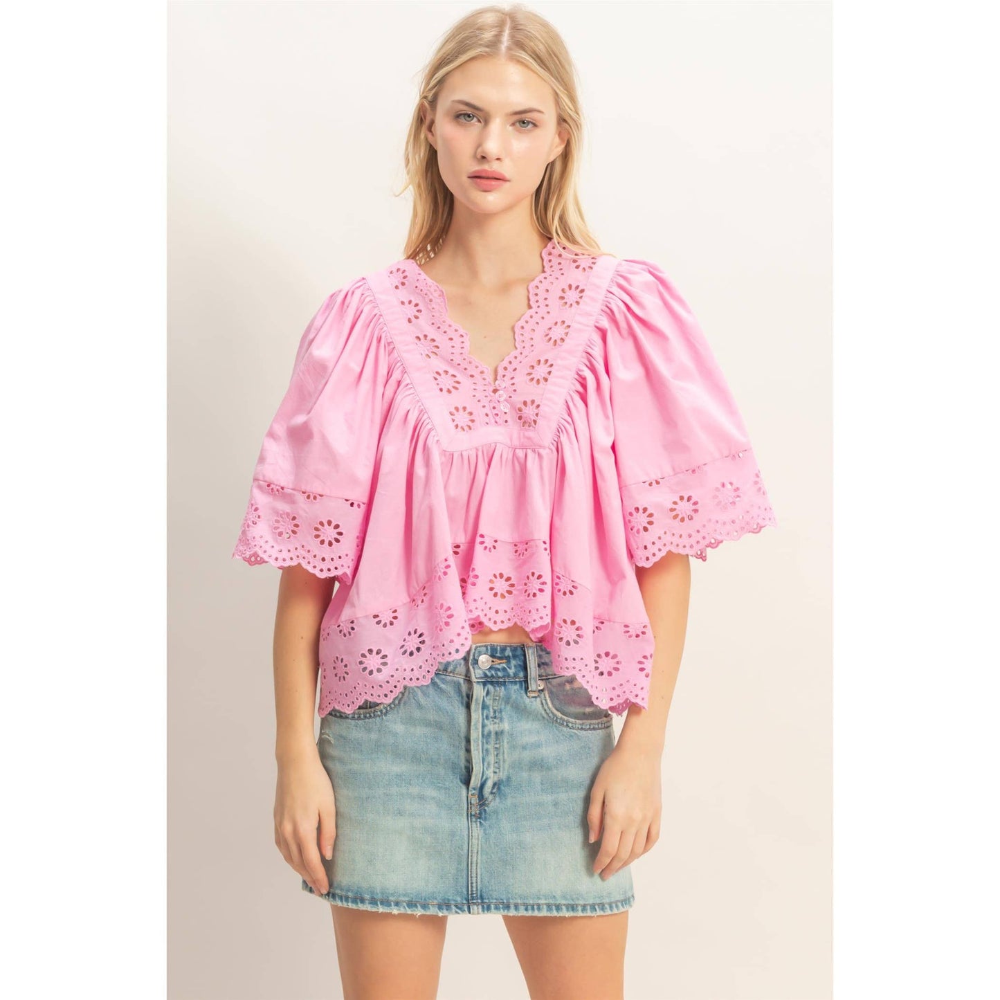 Scalloped Eyelet Babydoll Top